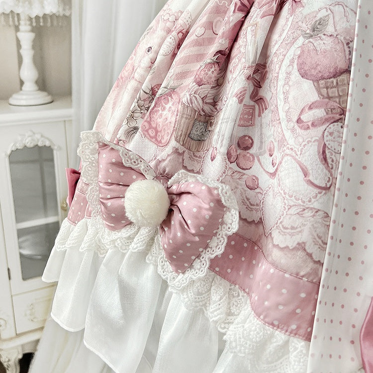 Bow Lolita Strawberry Sweet with Pink Print Jumper Skirt Accents and Kitty