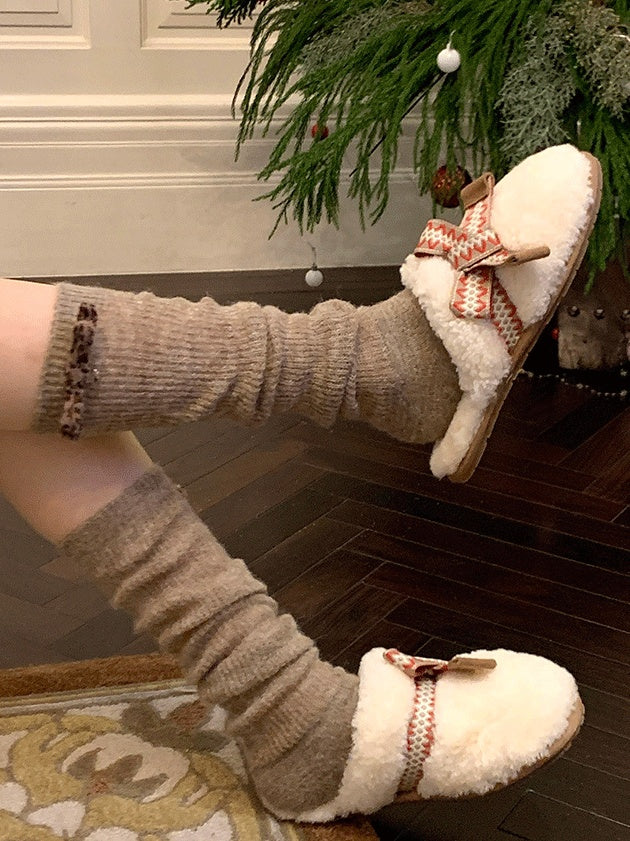 White/Light Coffee/Dark Coffee/Black/Dark Grey Sweet Calf Socks With Leopard Bowknot