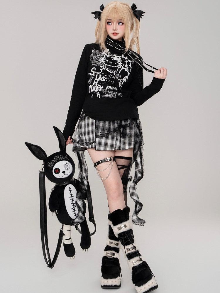 ジライケイ ブラック/ホワイト キティ ストラップディテール ハイネックトップ