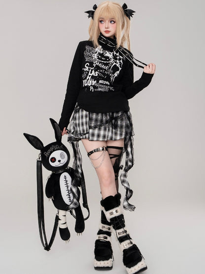 ジライケイ ブラック/ホワイト キティ ストラップディテール ハイネックトップ