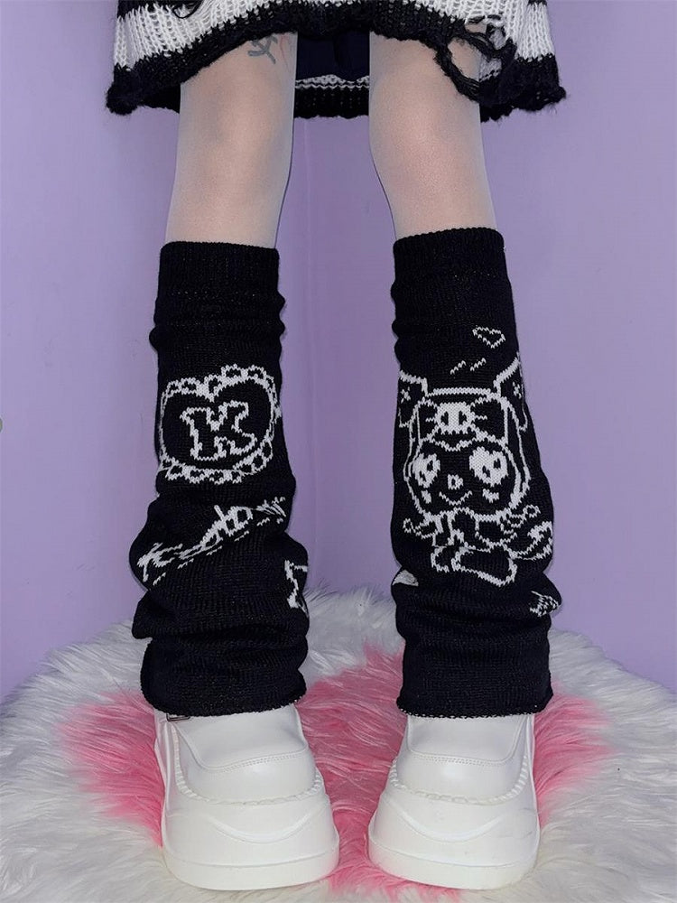 Schwarze Y2K Cartoon Gestrickte Beinwärmer
