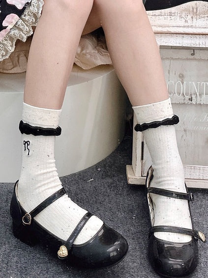 Kawaii Calf Socks with Bowknots and Ruffled Cuffs