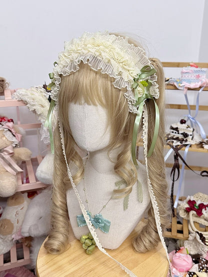 Green Lolita Hairband Ruffle Cream Decorated Grape Lace