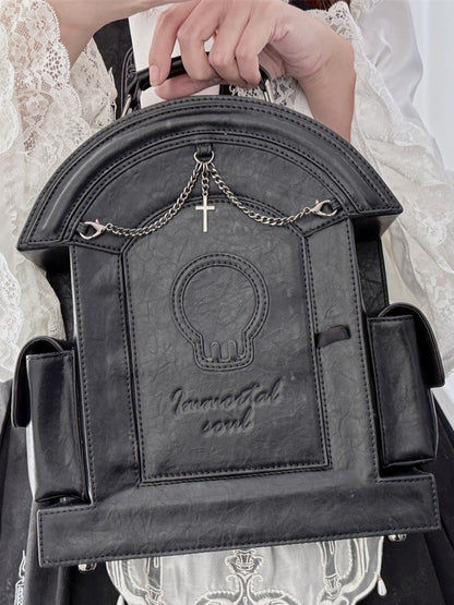 Gothic Black Skull Gravestone-Shaped Backpack