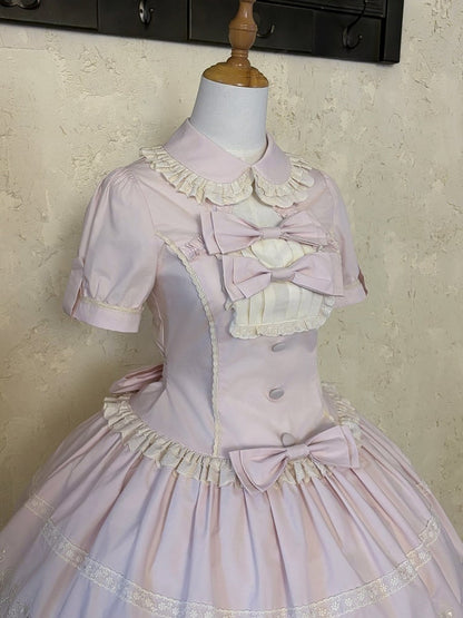Pink Old School Lolita Cotton OP Dress with Embroidered Scallop Trim Skirt - Secret Tea Party