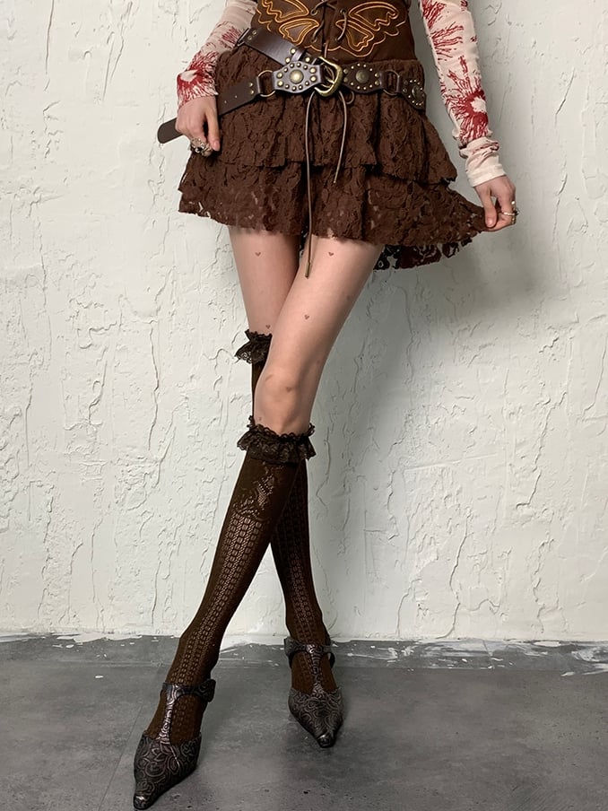 Punk Wasteland Rüschen Braune Strumpfmanschette