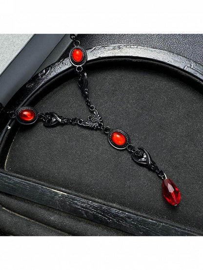 Black Gothic Necklace with Red Rhinestones - YSHXS
