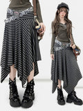 Striped Pattern Y2K Black Handkerchief Hem