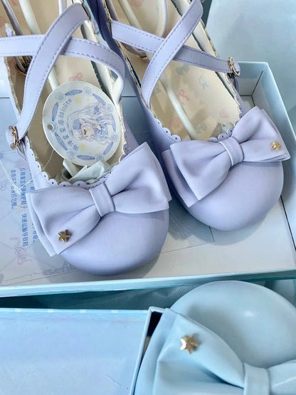 Trim Lolita Straps Janes Scalloped Heeled Purple Mary Sweet - 3cm/5cm Crisscross