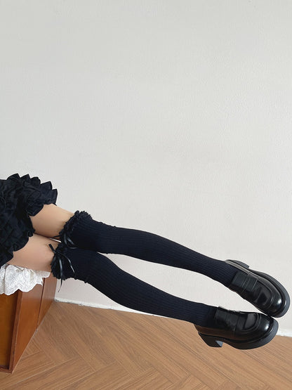 Plush Trim with Stockings Decorations Vertical Double-Layer Bow White/Black Striped Creamy Curly Pattern