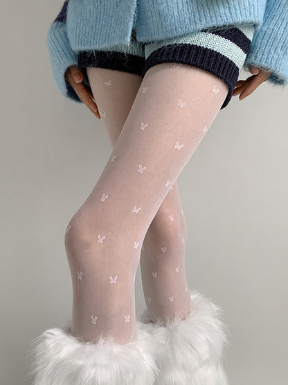Bow Pantyhose Sheer Print
