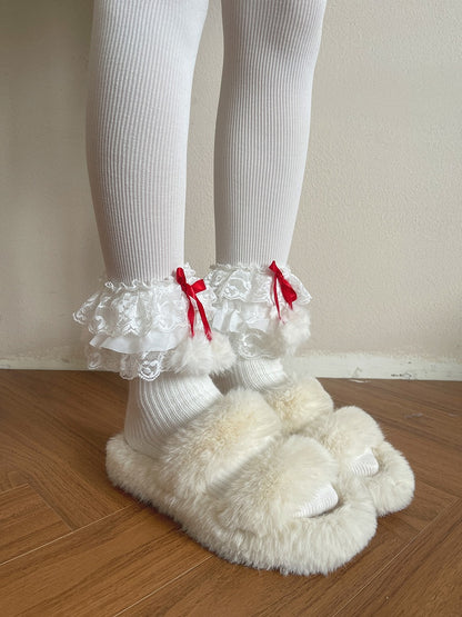 Socks Ruffle Multi-Layer Pom-Pom Lolita with 3 Colors Decoration