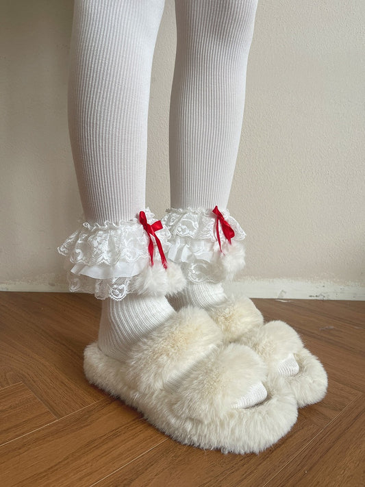 Socks Ruffle Multi-Layer Pom-Pom Lolita with 3 Colors Decoration