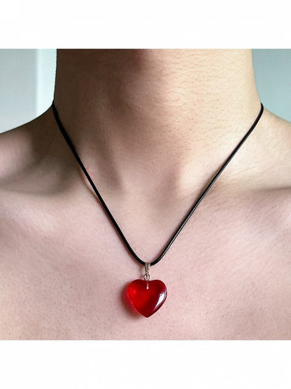 Black Necklace with Red Heart Pendant - YSHXS