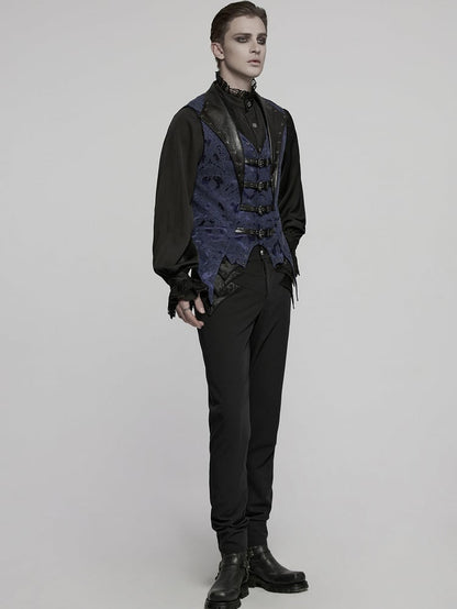 Men's Jacquard Black Blue Gothic Lapel Vest