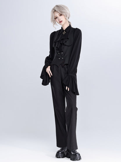 Black and Red Vampire Waistcoat with Bat Wing Tail and Curved Hem - DevilInspired Exclusive Collection