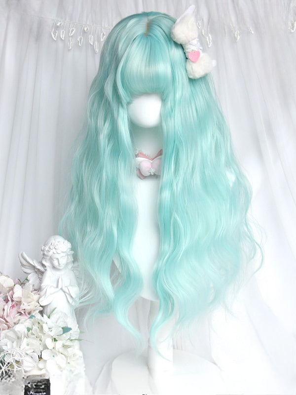 ウェーブ 65cm ウィッグ グリーン 前髪あり フルレングス