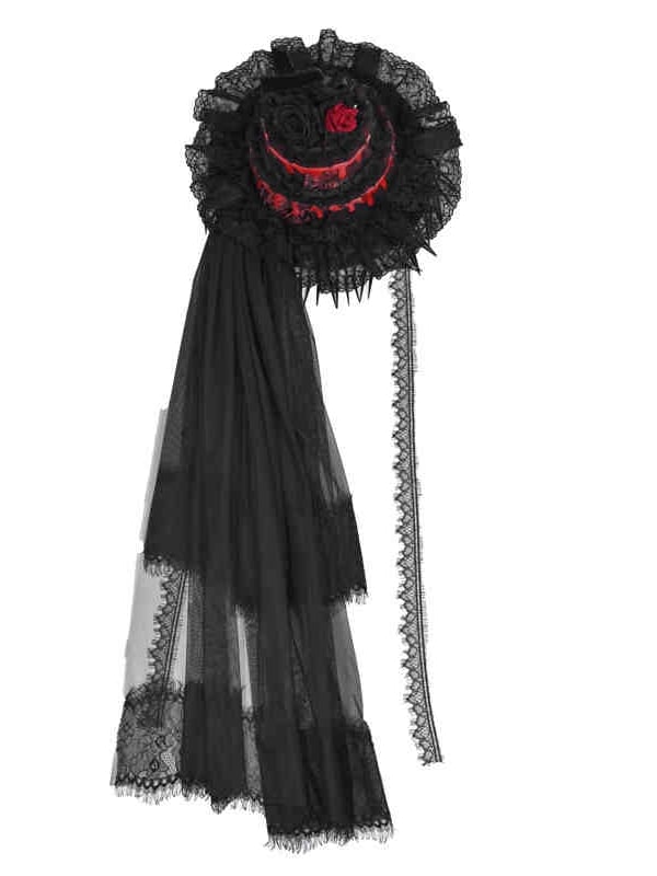 Black Detachable Hat Goth Red Veil and with Halloween