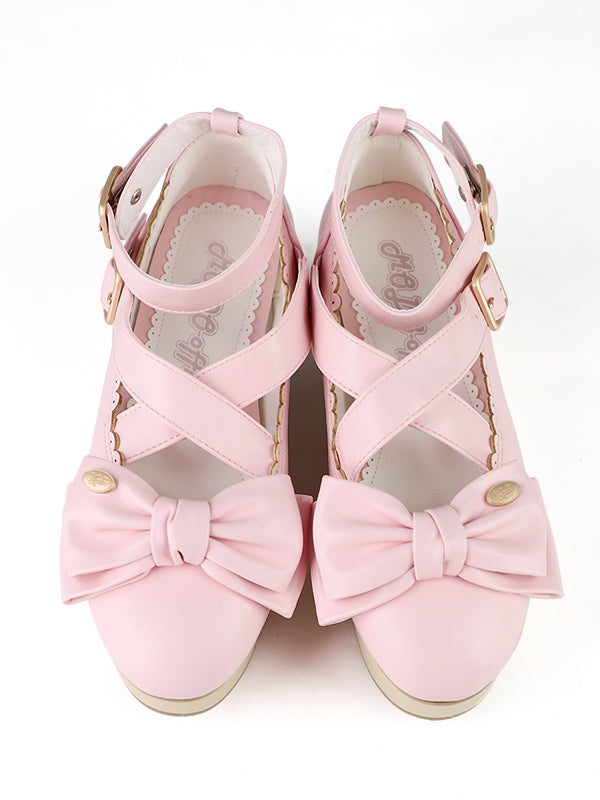 with Leather PU Sweet Pink Platforms Lolita