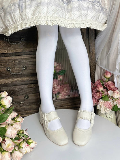 Block Scalloped Apricot Lolita Decor with Design Janes Heel - Details High Bow Mary Slip-On Trim