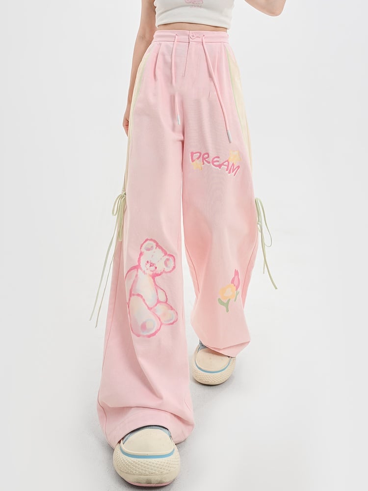 Entzückende Bärendruck Rosa Version Weites Bein Freizeithose Lang/Kurz