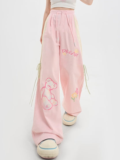 Entzückende Bärendruck Rosa Version Weites Bein Freizeithose Lang/Kurz