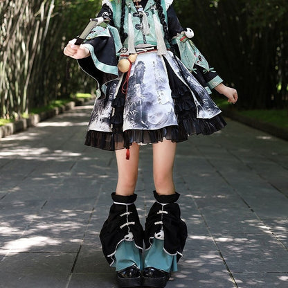 with Black Decoration Green Strapped Plush Panda and Leg Warmers