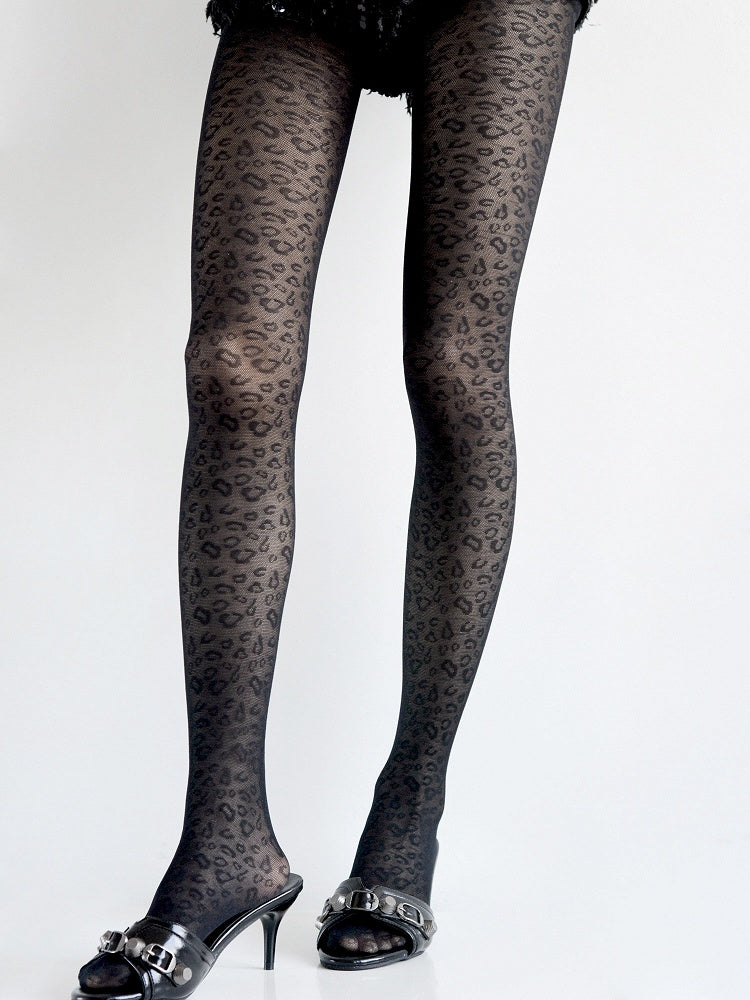 Tights Leopard Slimming Print Retro Black