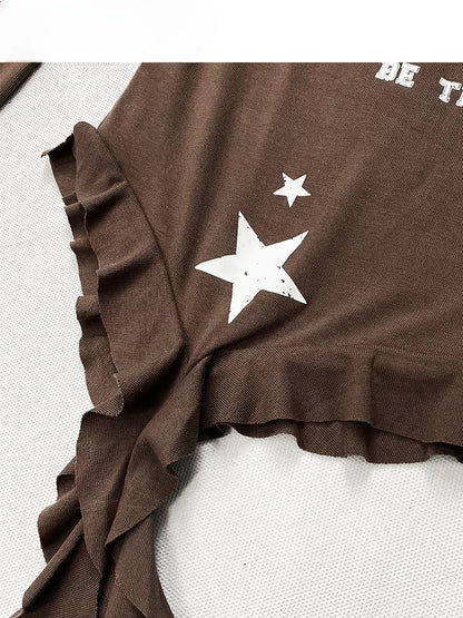 コーヒーアシンメトリーヘムトップス