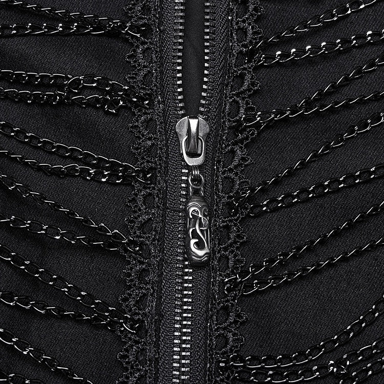 Black Punk Chain Long Denim Jacket