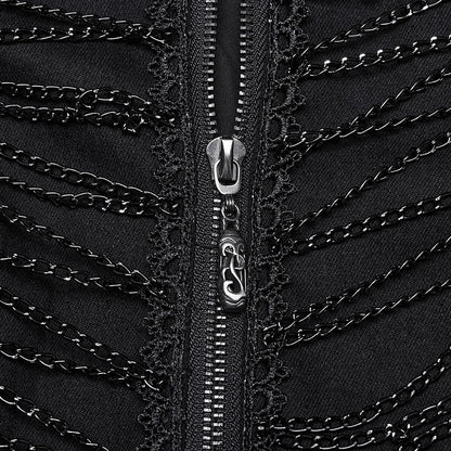 Punk Black Chain Long Denim Jacket