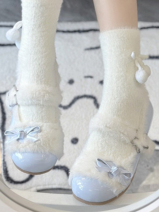 Flats Blue Sweet Heart with Accents Lolita Round-Toe Bow Decor