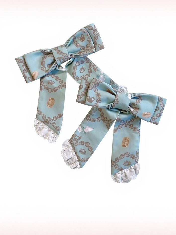 Tri-Color Lace-Trim Bow Hair Clip - Honey Village