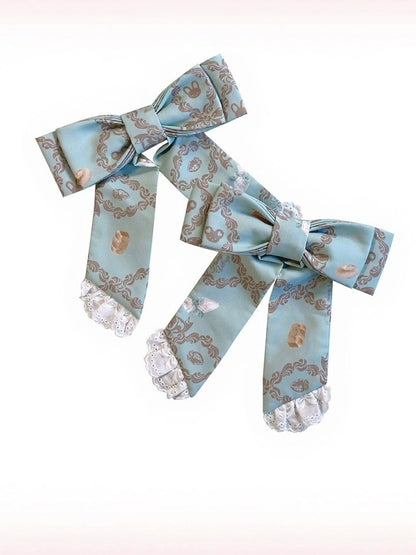 Tri-Color Lace-Trim Bow Hair Clip - Honey Village