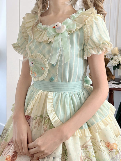 Lolita Short Duckling Sunflower Sweet Print and Sleeves Dress