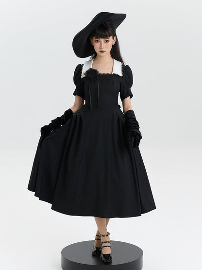 OP Lolita Vintage Sleeves Black Dress Gothic Puff