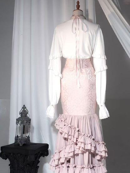 Layered Pink with Gothic Ruffles Fish-Tail Skirt Lolita