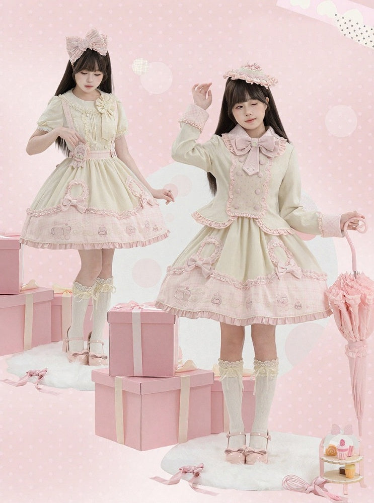 Beige Lolita Blouse with Removable Sleeves and Floral Bow - U.Rtto