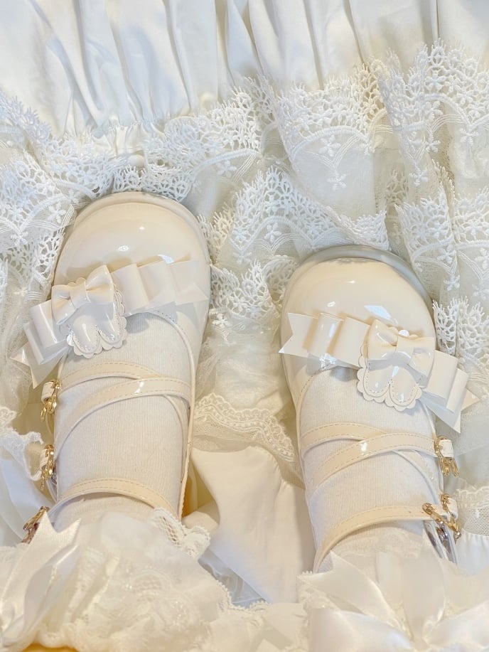 in Mid-heel Crisscross Shoes Beige Rabbit-Themed Removable Bow Jane PU Accents Design with Mary Bunny