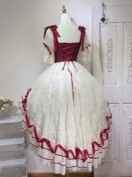 Hime Red Dress Layered Waist Lolita Corset High-low Hanayome