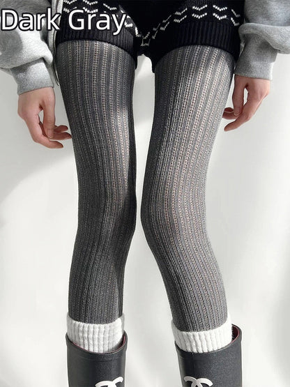 Colors) Ribbed Knit Openwork Tights (5