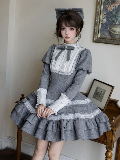 with Lolita Details Elegant Juliette Dress Gray Ruffle Short Flounce Version Sleeves