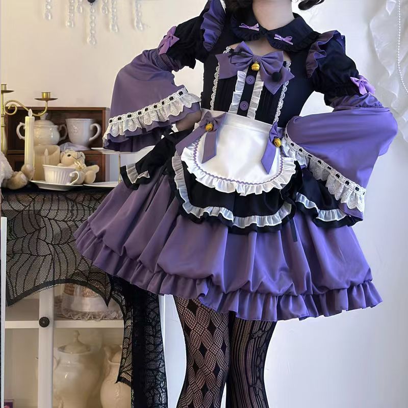 Oath Maid Purple Bubble Sleeve Sweet Lolita OP Dress Plus Size