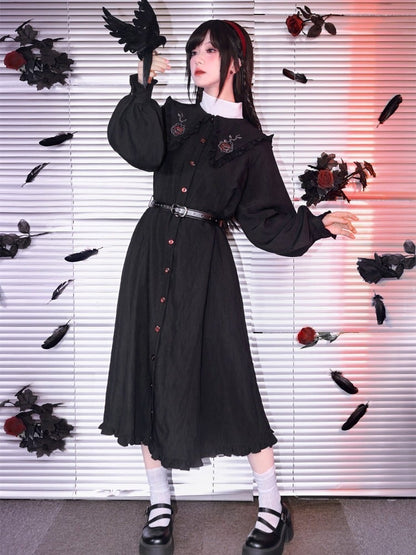With Embroidery Gothic Sleeve Dress Black Eden-inspired Balloon