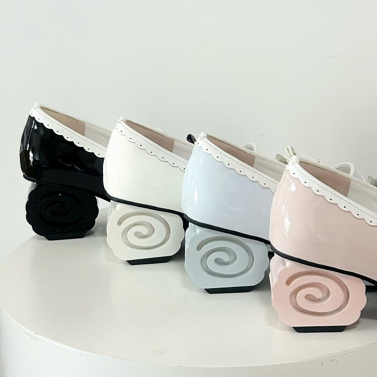 Sweet Narutomaki Lolita Pink Heels Round Janes Mary Toe with