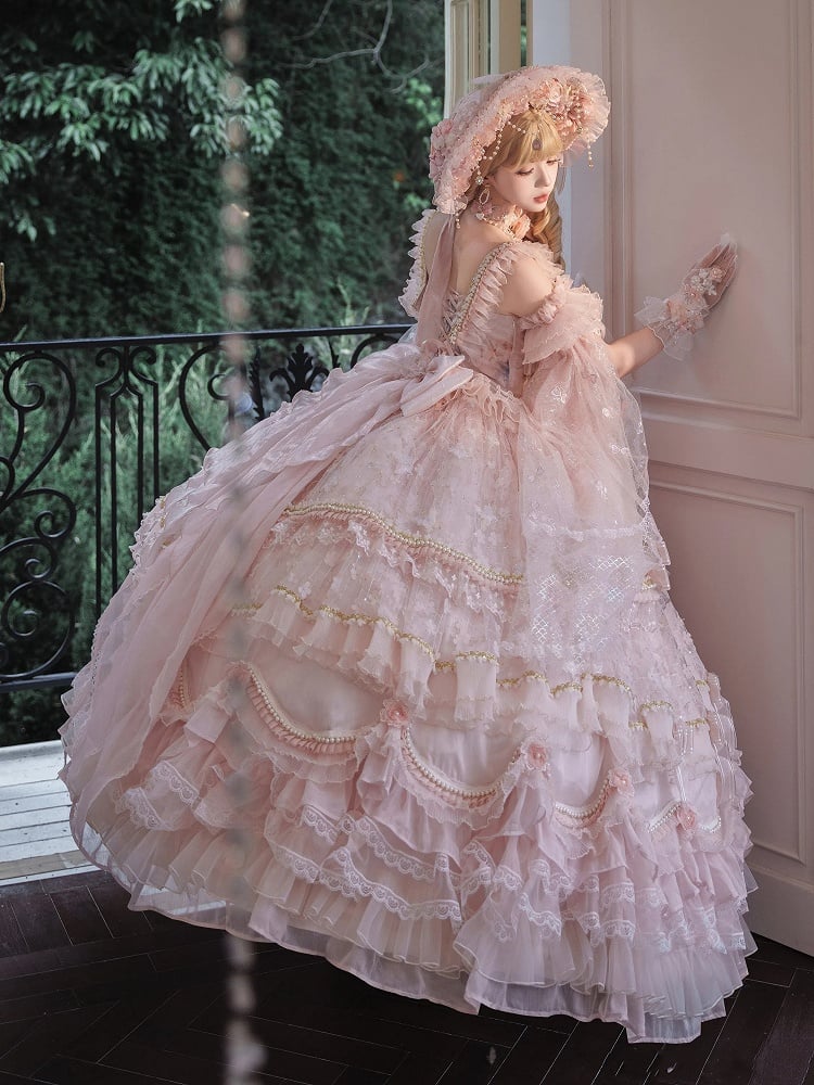 Length Wedding Floral and Lolita Gorgeous Sizes Dress Floor Chain Pink Available Hanayome Bead Plus Hime