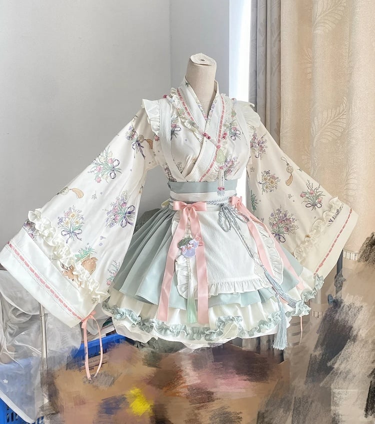 ライトネックライングリーンロリータ漢方薬クロスオーバーハーブ+トップススカートセット