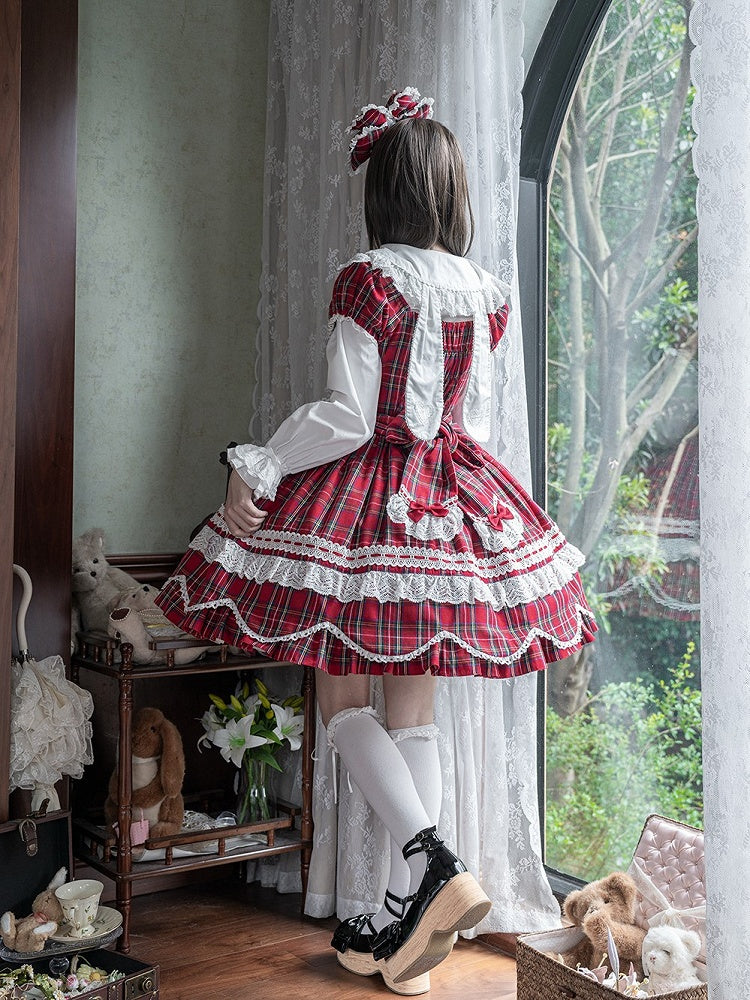 Sleeves with Lace Bunny Ears Blouse White Ruffled Long
