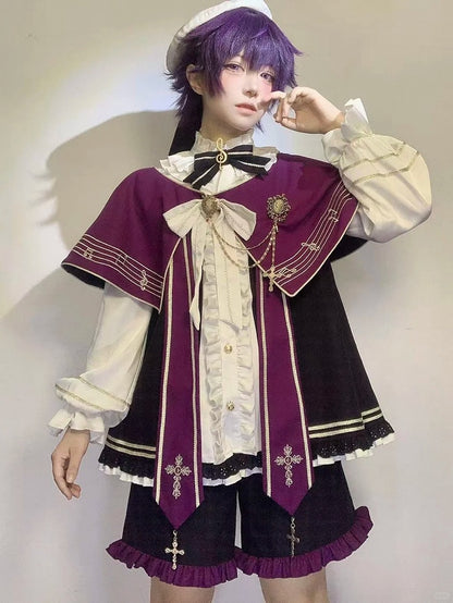 Ouji White Capelet Bloomers with Musical Purple Full Lolita Top and Set Embroidered + Note
