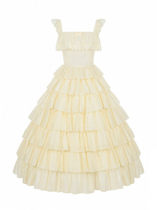Yellow Lolita JSK with Ruffled Hem - With PUJI